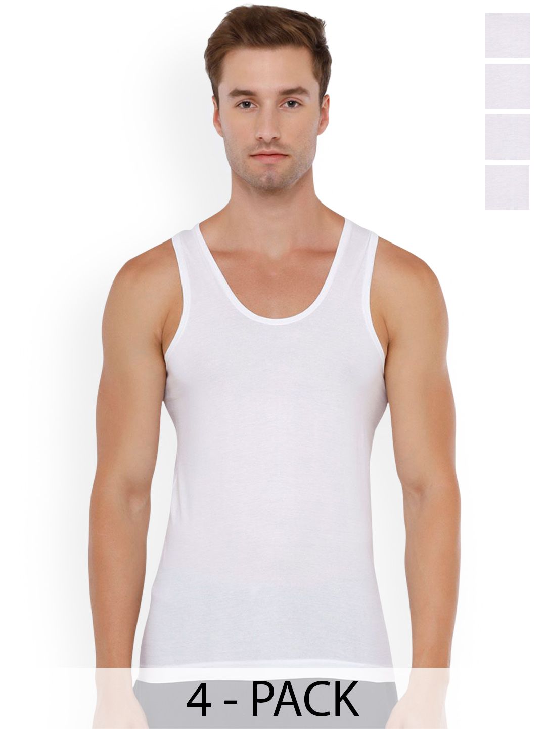 Rupa Jon Men Pack Of 4 Scoop Neck Pure Cotton Undershirt Vests-picture-30