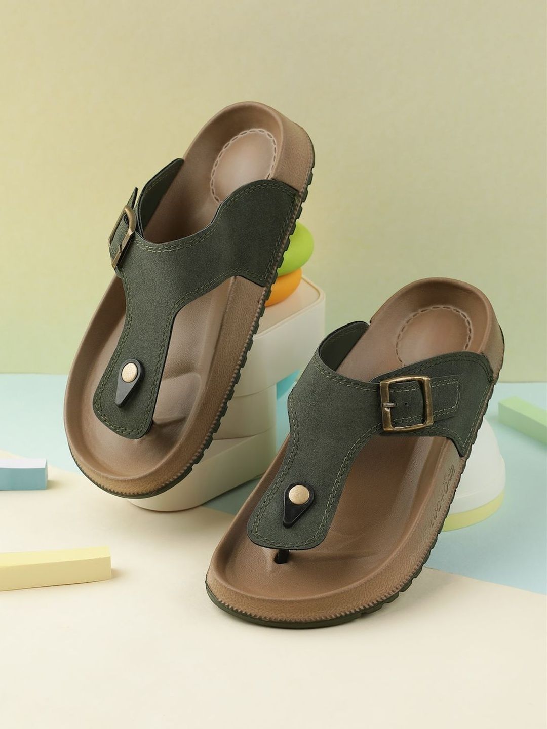 COGS Men Olive Slip-On Leather Casual Comfort Sandals-picture-26