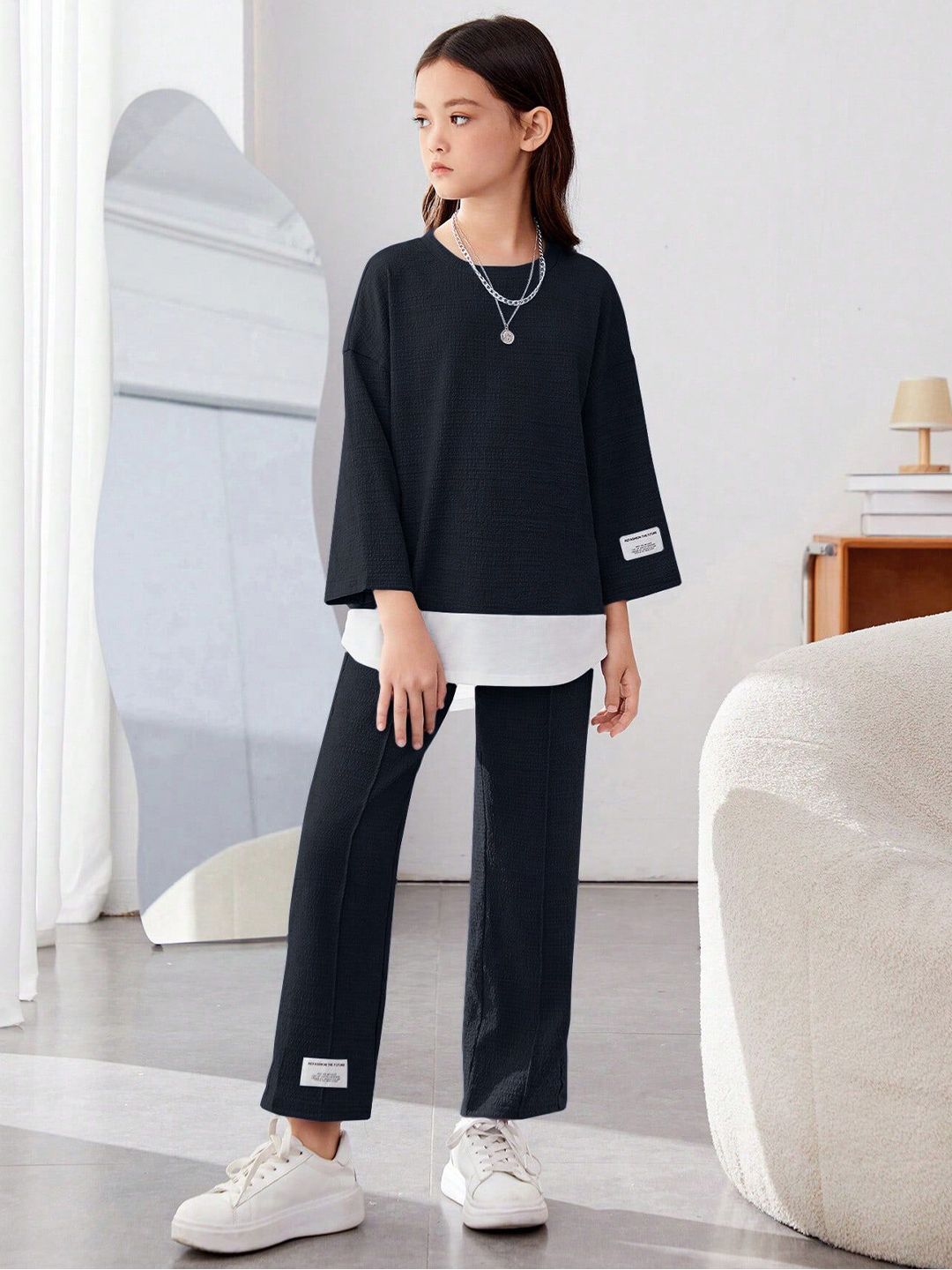 PAGHDAL BROTHER Girls Colourblocked Top with Trousers Set-picture-12