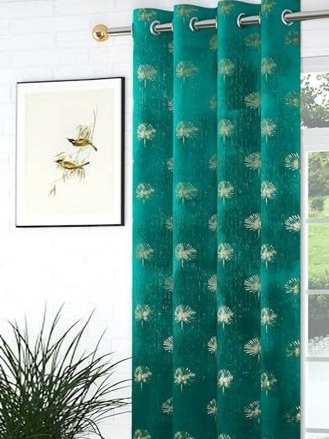 GEET CREATIONS Green & Gold-Toned Floral Velvet Room Darkening Door Curtain-picture-35