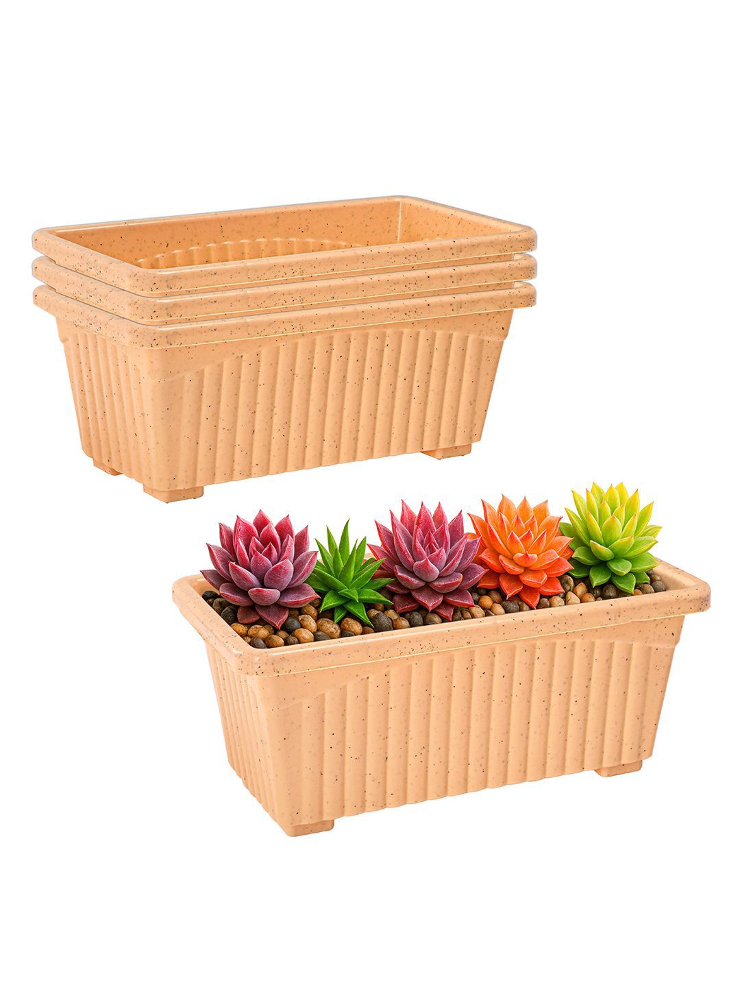 Kuber Industries Marble Jupitar Beige 4 Pieces Rectangular Break-Resistant Flower Pots-image-23