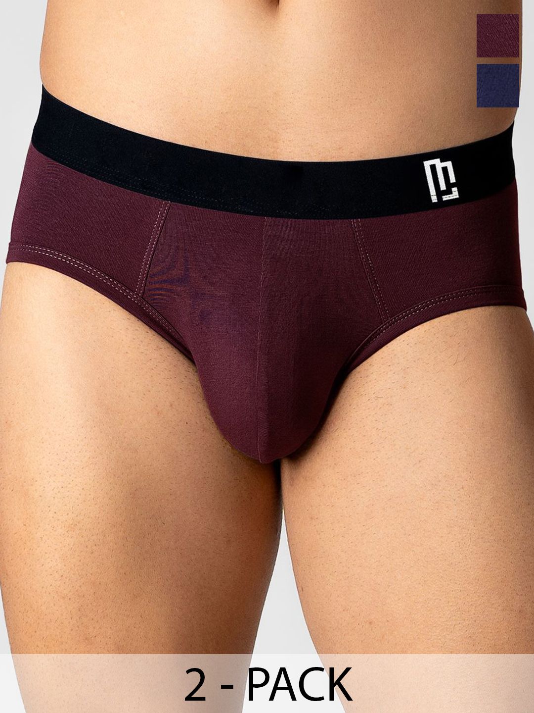 Maniac Pack Of 2 Mid-Rise Basic Briefs MN25-2PCK-MODAL-BRIF-ELST-NVY_BGDY-S-Burgundy-picture-56