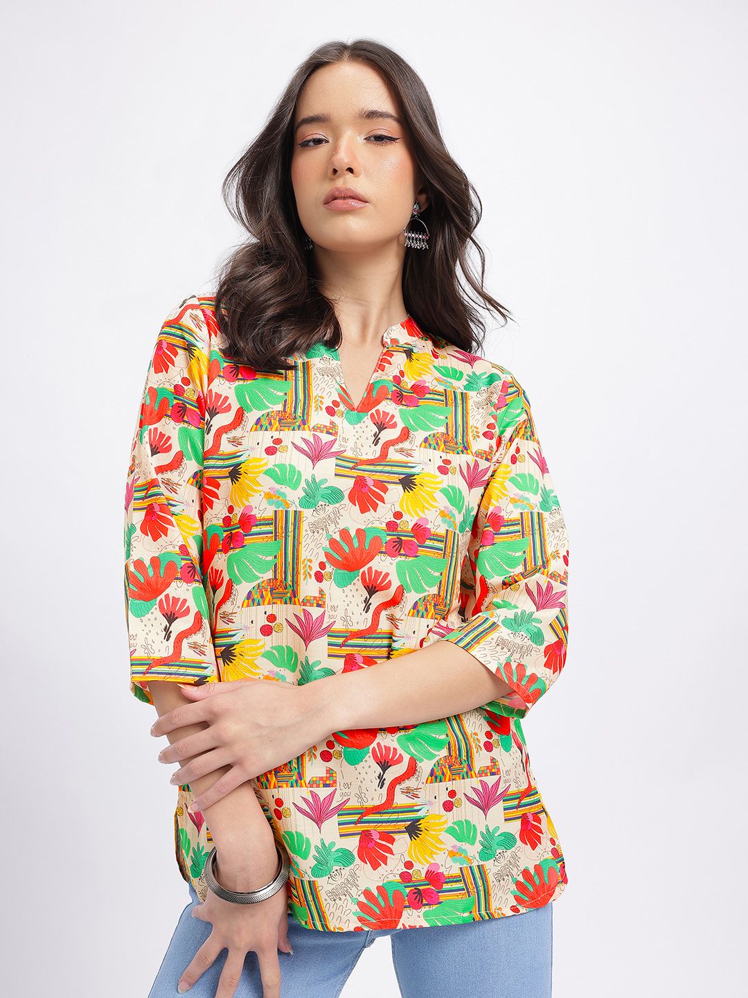 Anouk Rustic Conversational Printed Mandarin Collar Straight Kurti-picture-12