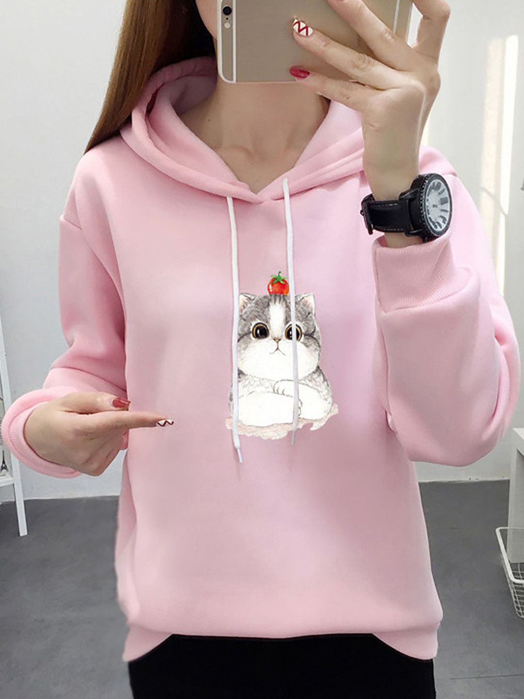 KPOP Women Hood Neck Graphic Printed Sweatshirt-picture-28