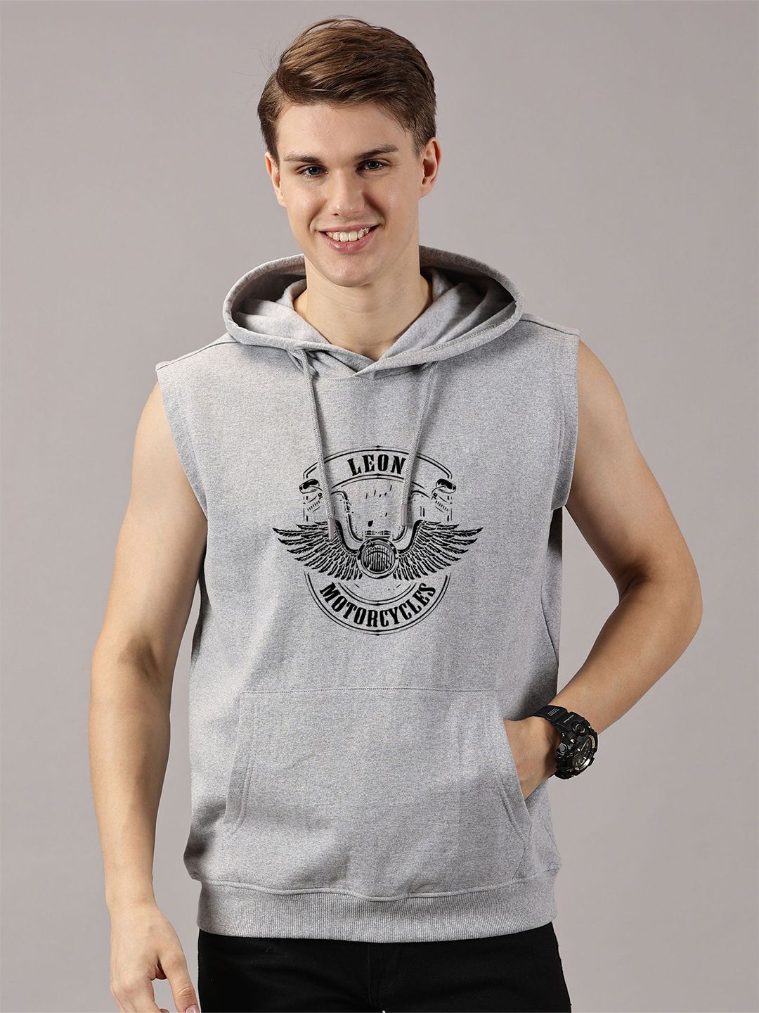 LEON Men Graphic Printed Sleeveless Hooded Sweatshirt-picture-21