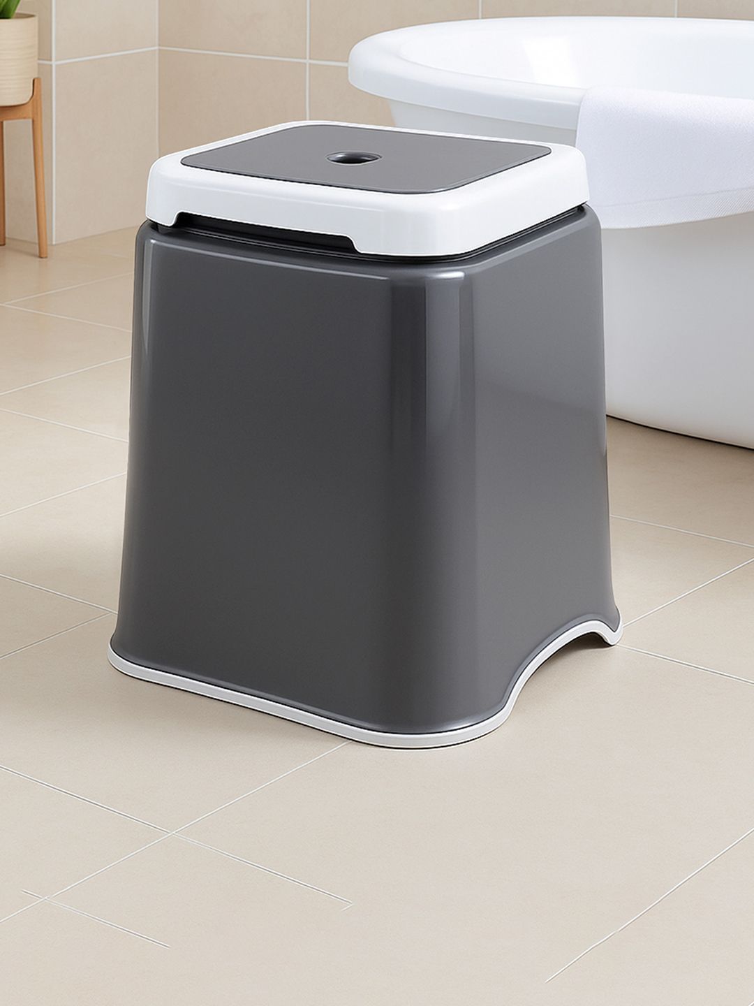 Kuber Industries Grey & White Heavy Duty Lightweight Stackable Sitting & Bathing Stool