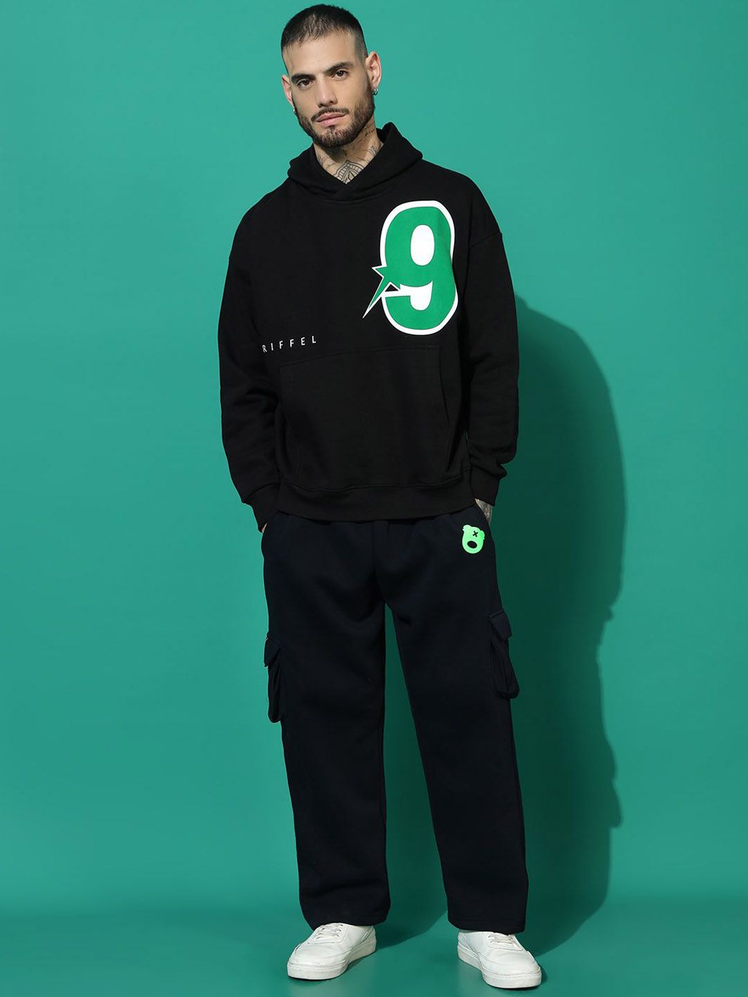 GRIFFEL Typography Pure Cotton Hooded Sweatshirt With Trackpant-image-31