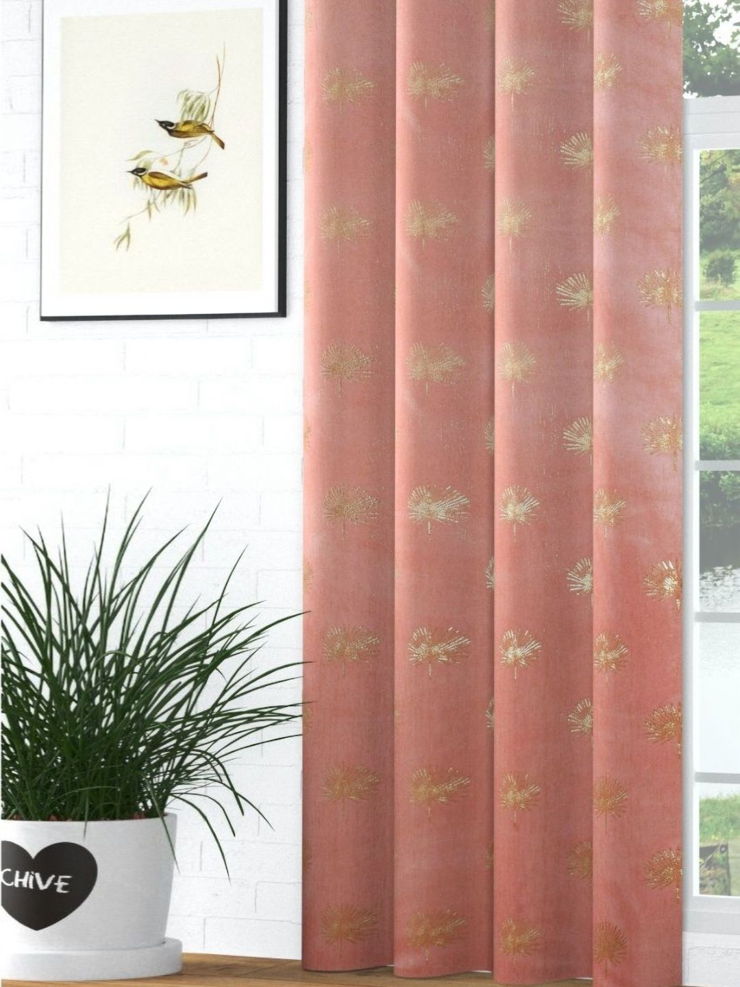GEET CREATIONS Pink & Gold-Toned Floral Printed Room Darkening Velvet Door Curtain-picture-39