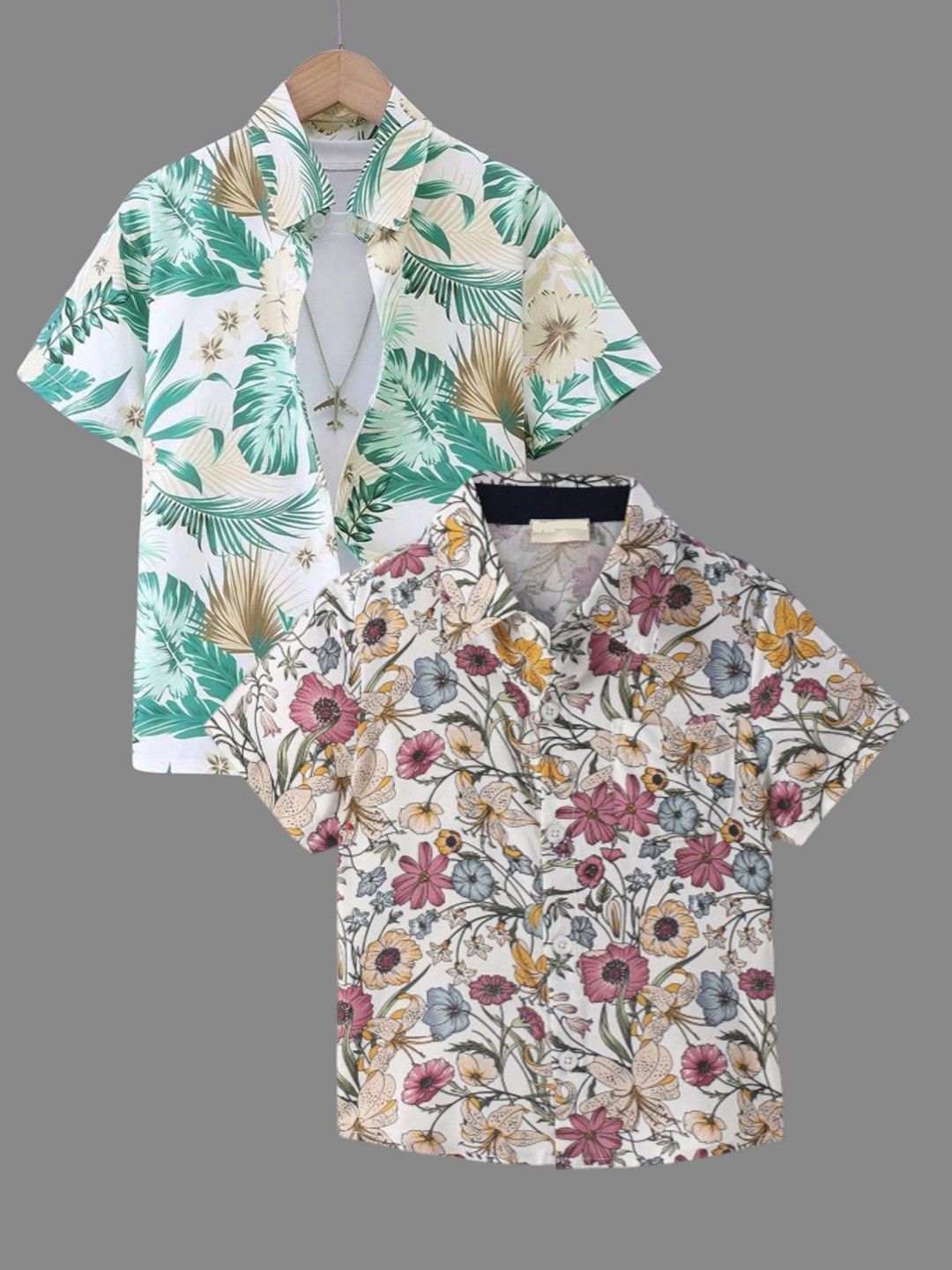 BAESD Boys Pack Of 2 Floral Printed Spread Collar Classic Shirt-picture-10