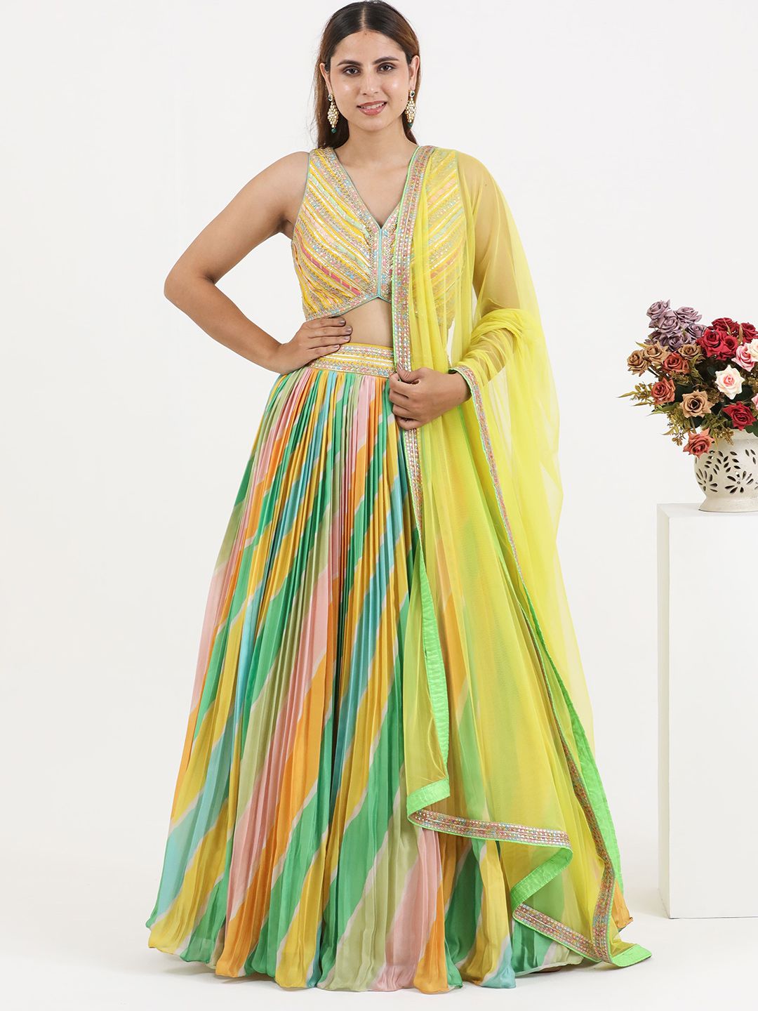 PUSHP PARIDHAN Embroidered Ready to Wear Lehenga & Blouse With Dupatta-picture-24