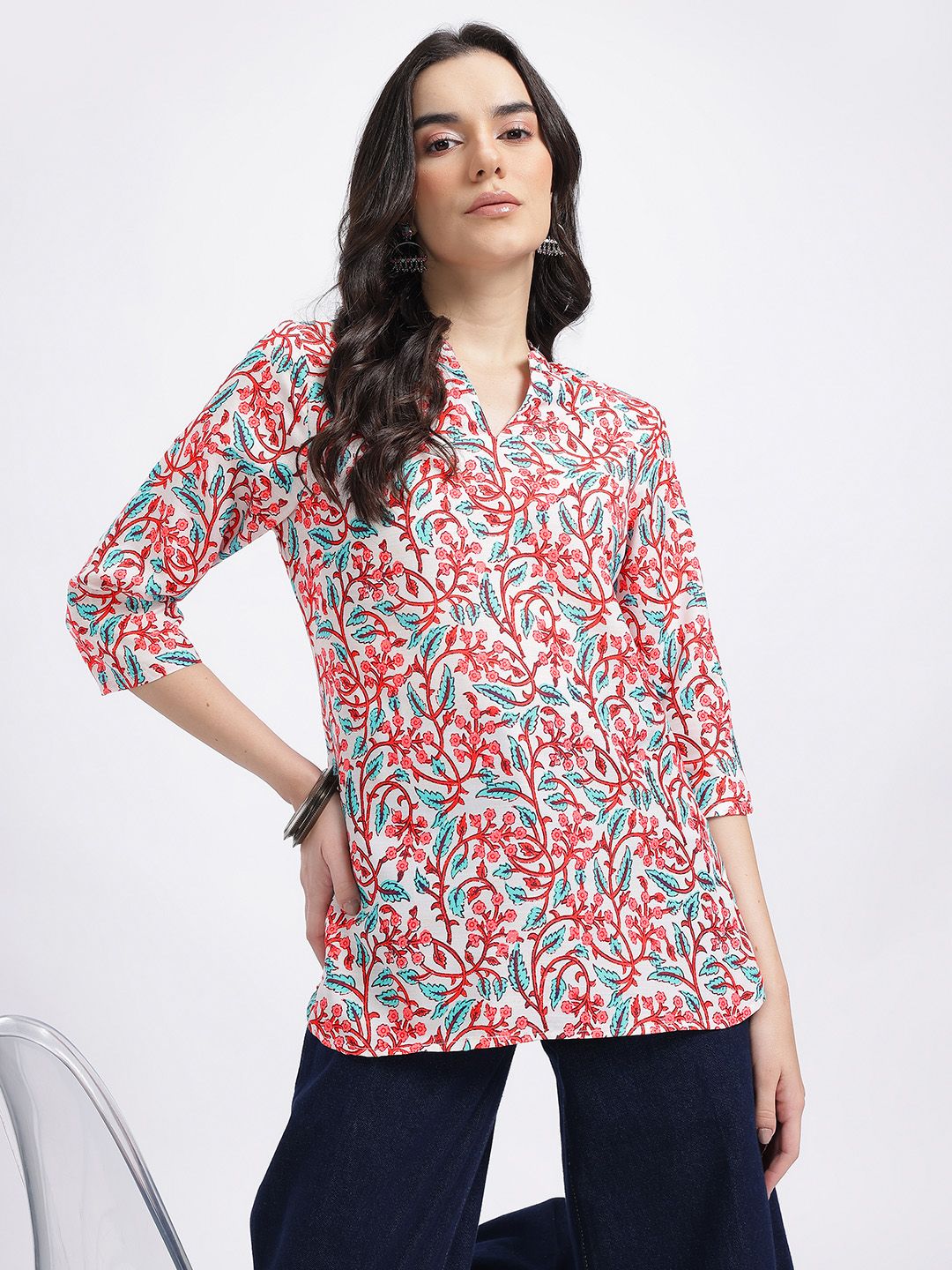 Anouk Rustic Floral Printed Mandarin Collar Straight Kurti-picture-27