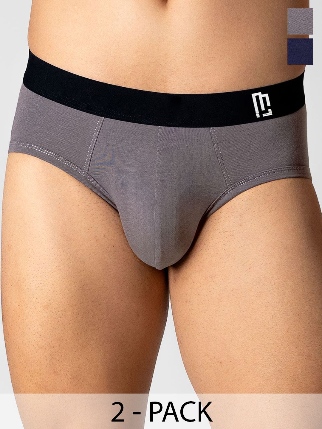 Maniac Pack Of 2 Mid-Rise Basic Briefs MN25-2PCK-MODAL-BRIF-ELST-NVY_GRY-S-Grey-picture-53