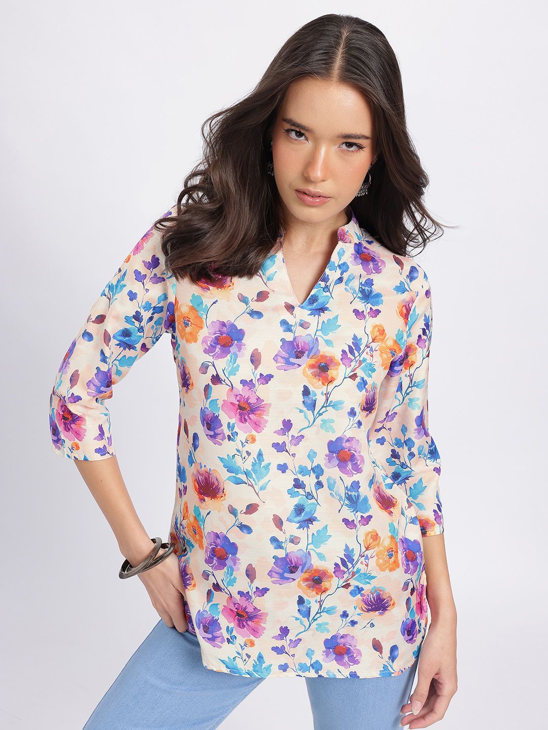 Anouk Rustic Floral Printed Mandarin Collar Straight Kurti-picture-38