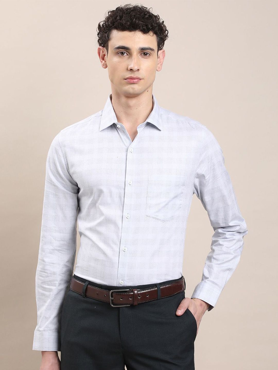 Turtle Men Grid Tattersall Checked Cotton Slim Fit Shirts-picture-10