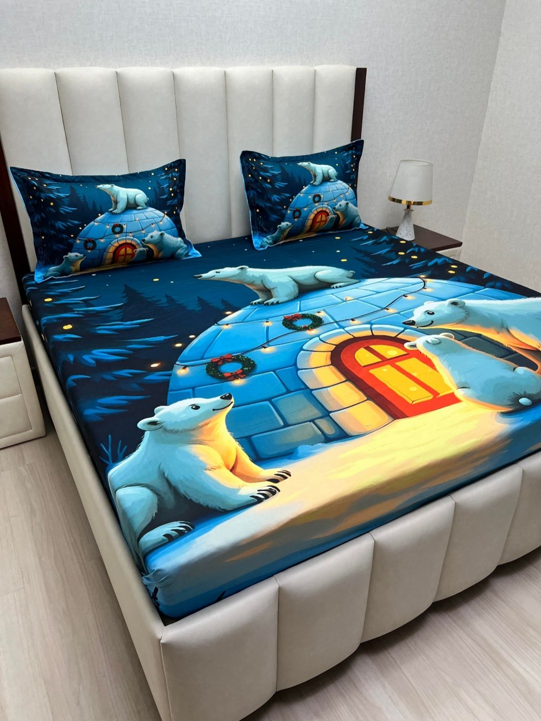 Pure Decor Blue & Orange Printed 130 TC Double Queen Bedsheet Set 2.28 m x 2.54 m-picture-10