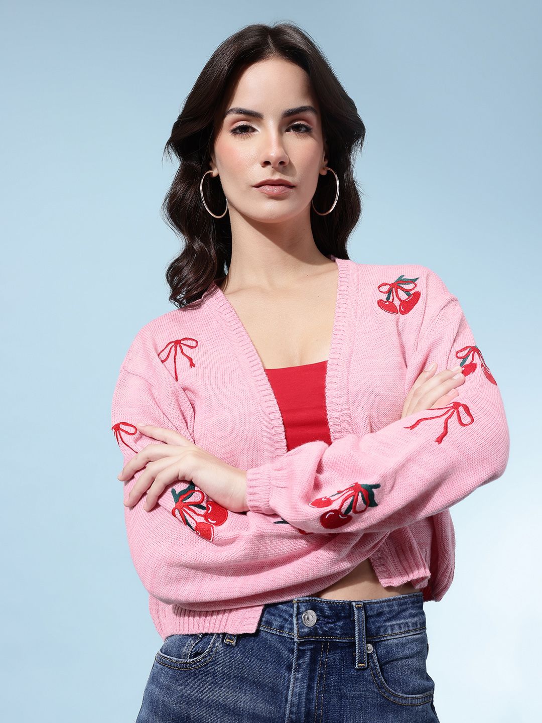 glitchez Conversational Embroidered Oversized Cardigan-picture-49