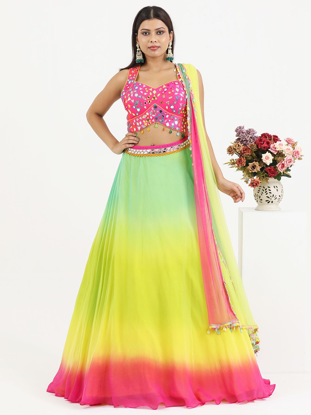 PUSHP PARIDHAN Embroidered Ready to Wear Lehenga & Blouse With Dupatta-picture-23