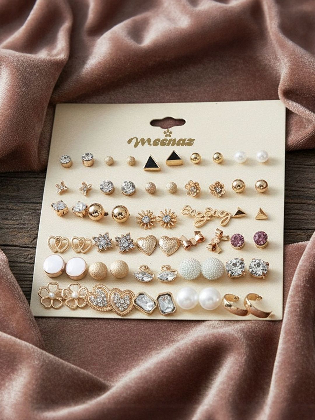 MEENAZ Women Set Of 30 Pair Gold-Plated Alloy Artificial Stones and Beads Studs-image-32