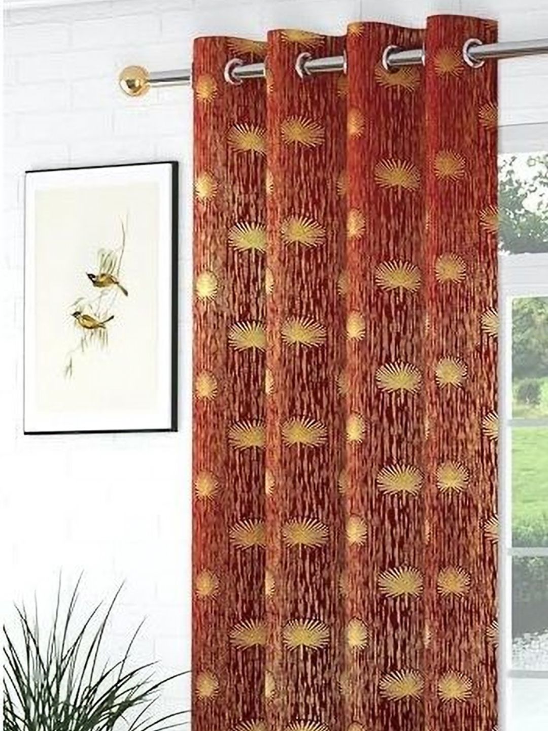 GEET CREATIONS Maroon & Gold-Toned Floral Printed Room Darkening Velvet Long Door Curtain-picture-30