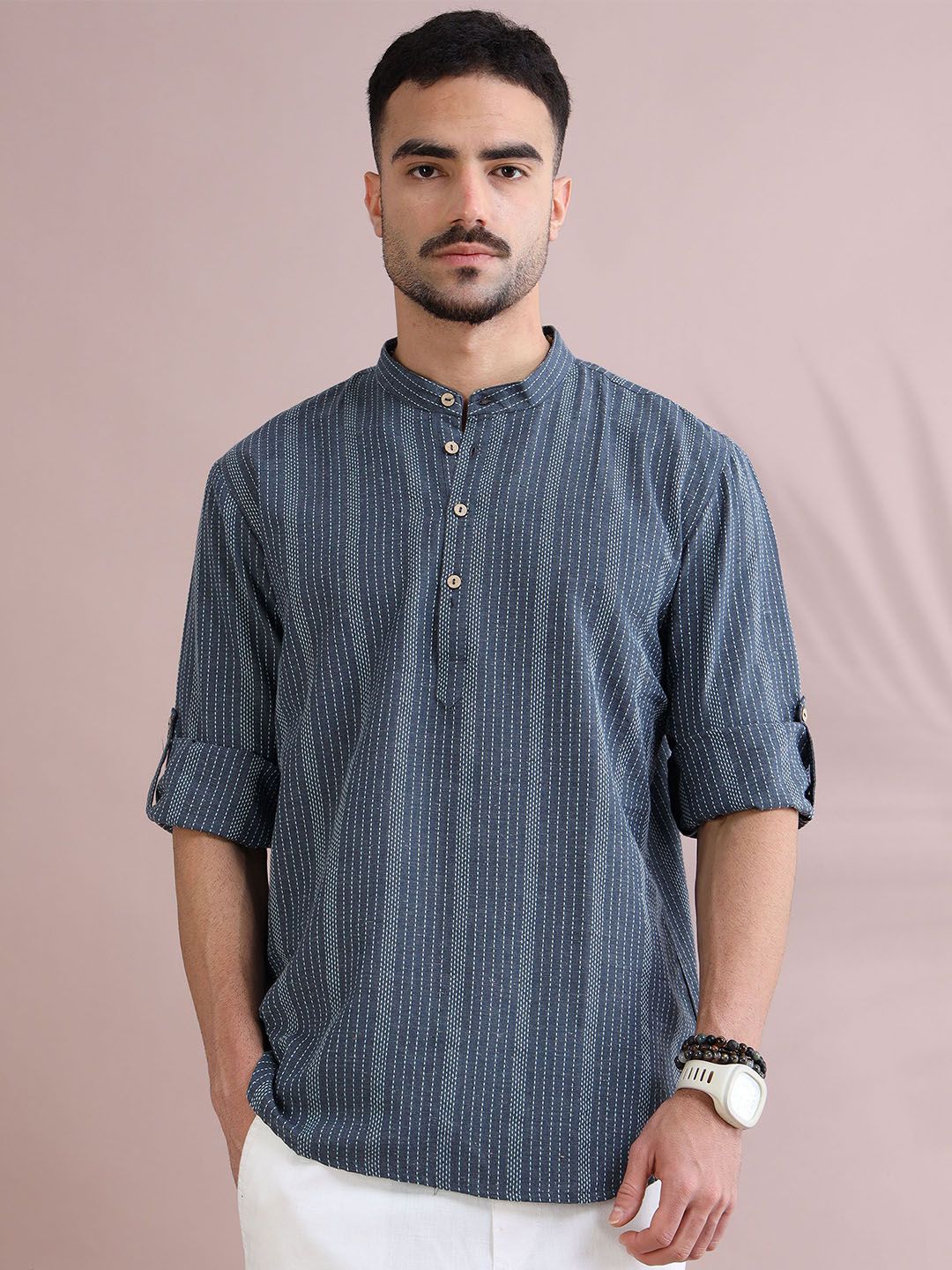 FILORI STUDIO Men Striped Daily Pure Cotton Straight Kurta-picture-40