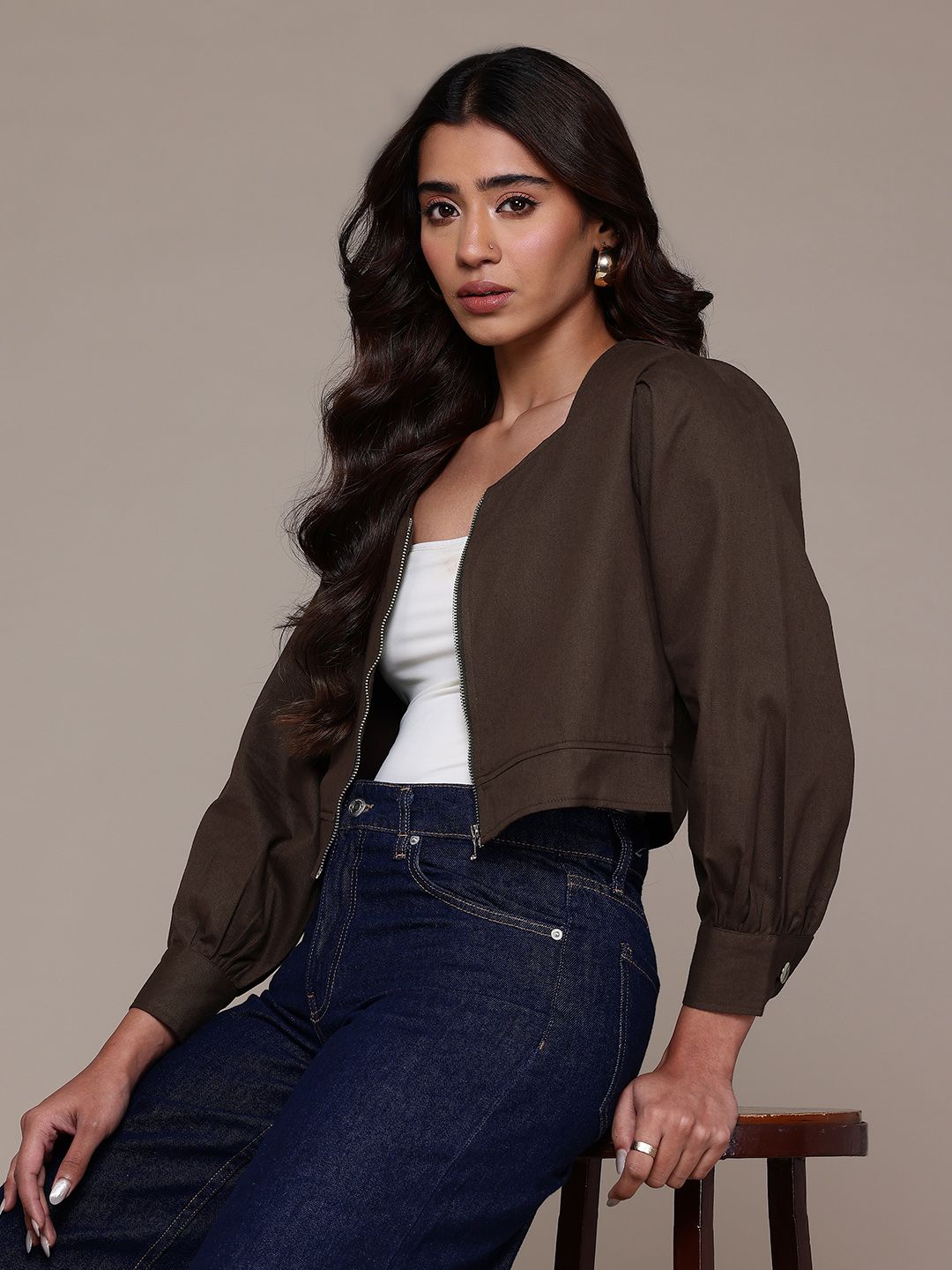Popnetic Collarless Pure Cotton Crop Tailored Jacket-picture-30