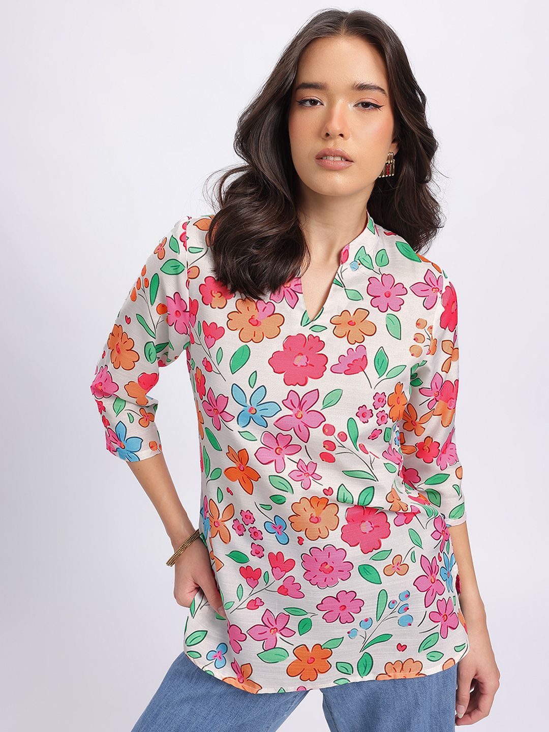 Anouk Rustic Floral Printed Mandarin Collar Straight Kurti-picture-18