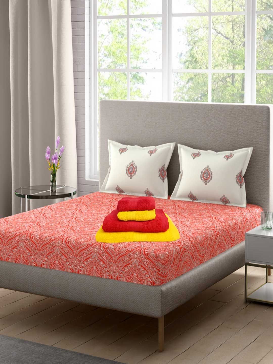 Portico Neeta Lulla Red & White Floral 210 TC Cotton Bedsheet Set 2.24 m X 2.54 m-image-16