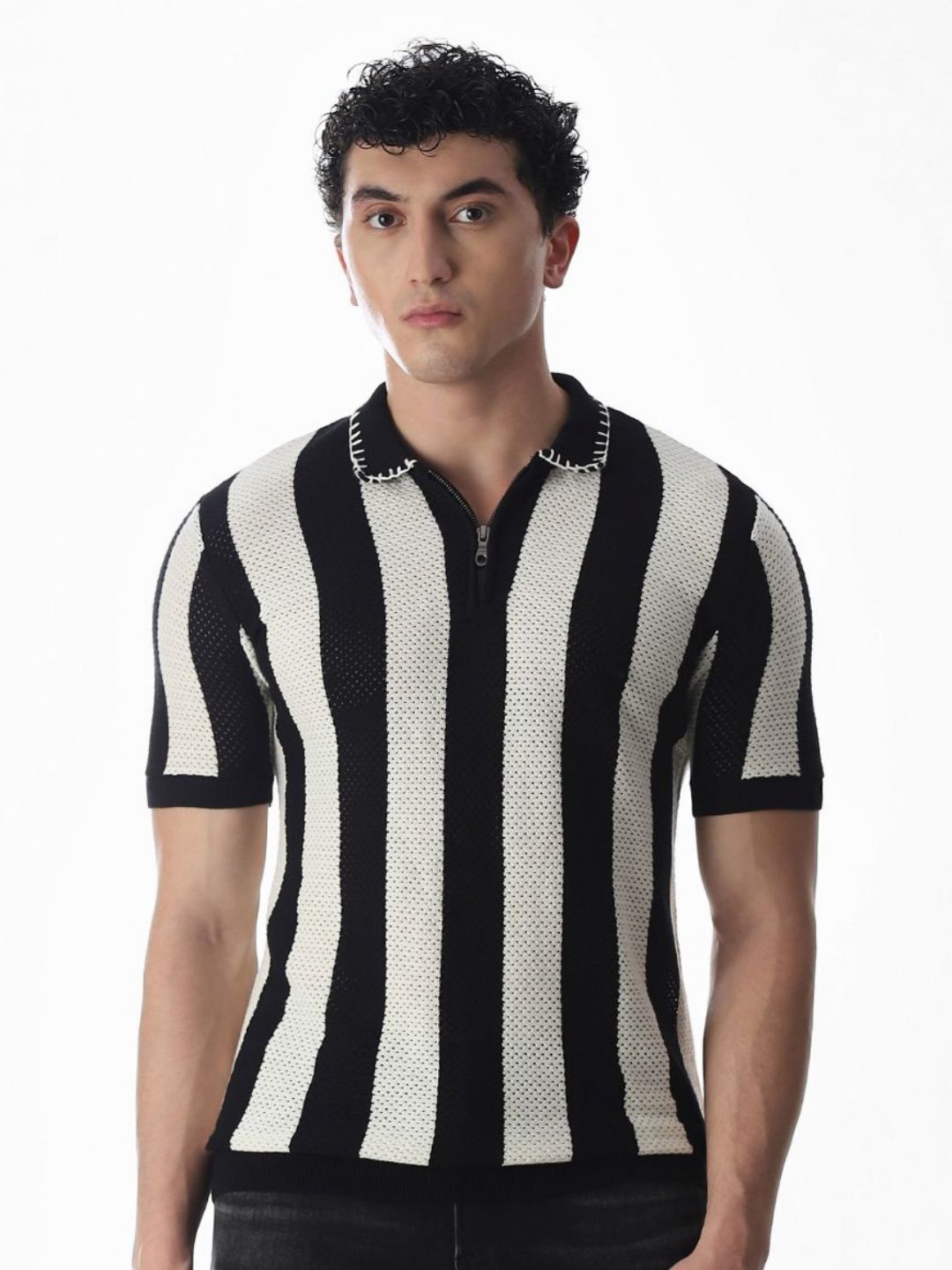 Jack & Jones Striped Pure Cotton Polo Collar T-shirt-picture-17