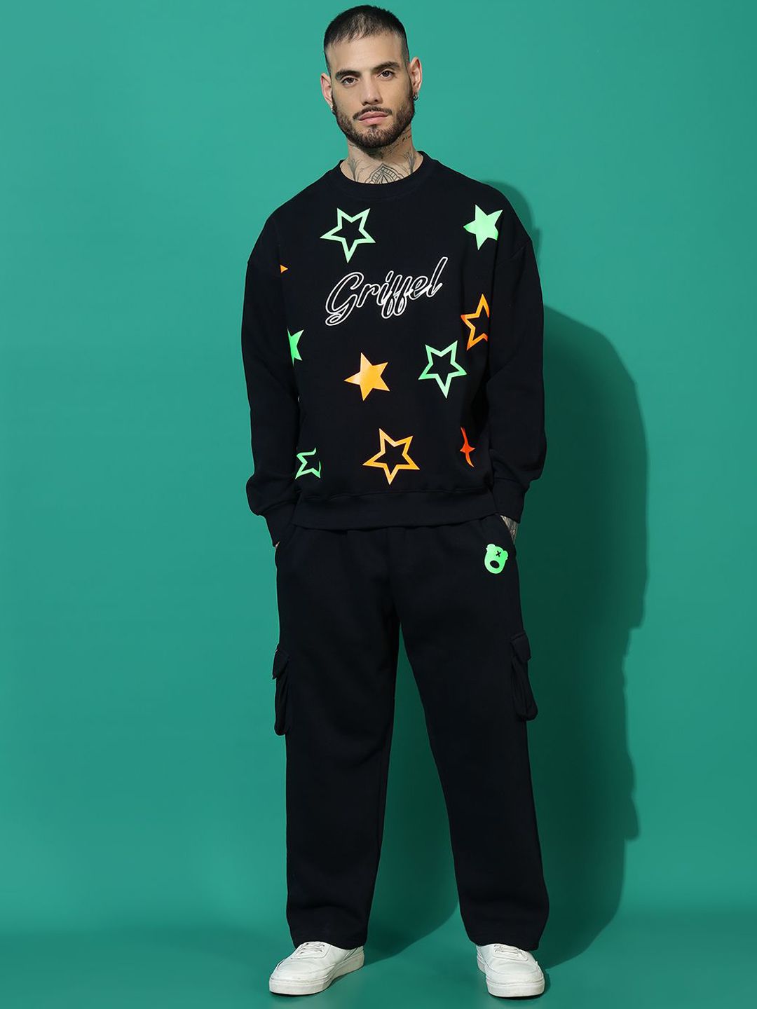 GRIFFEL Pure Cotton Graphic Printed Round Neck Tracksuit-image-4