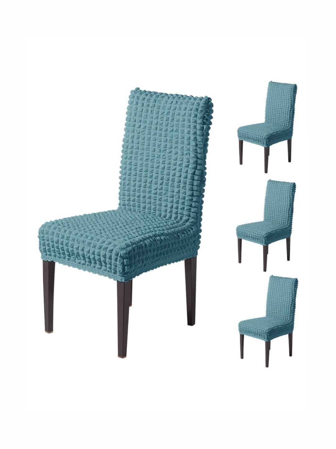 HOKIPO Teal Blue 4 Pieces Self Design Chair Covers-picture-38