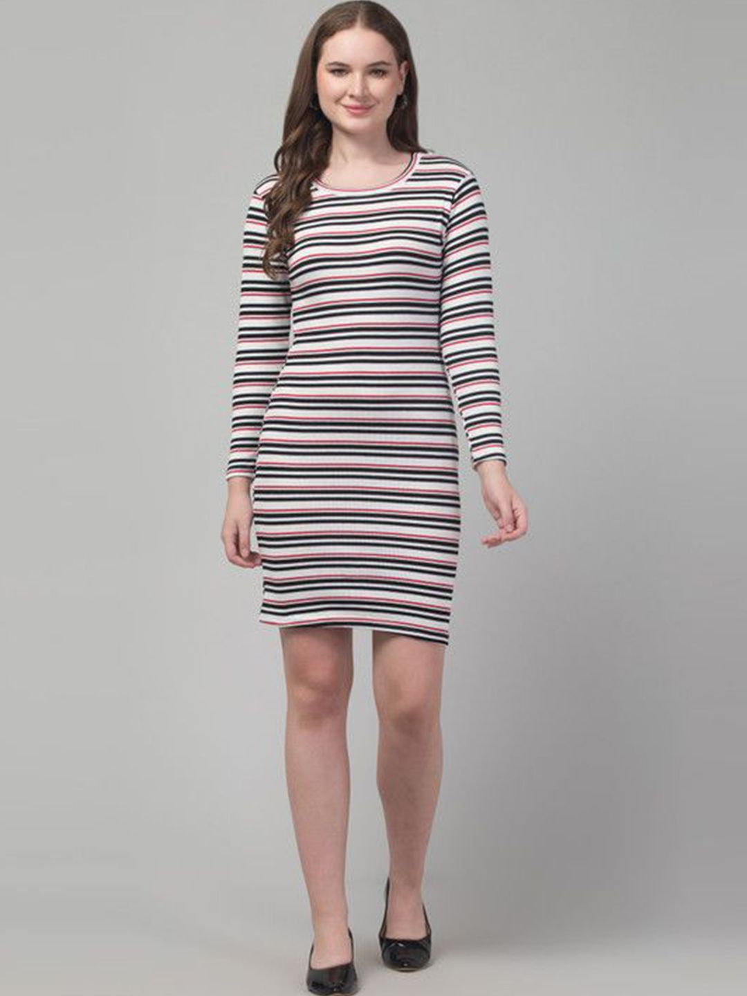 Western Darji Women Striped Long Sleeves Round Neck Above Knee Bodycon Dress-picture-18