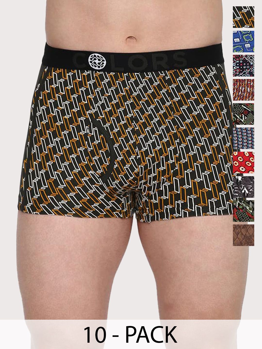 COLORS by Rupa Frontline Pack Of 10 Printed Low-Rise Long Trunks-picture-13