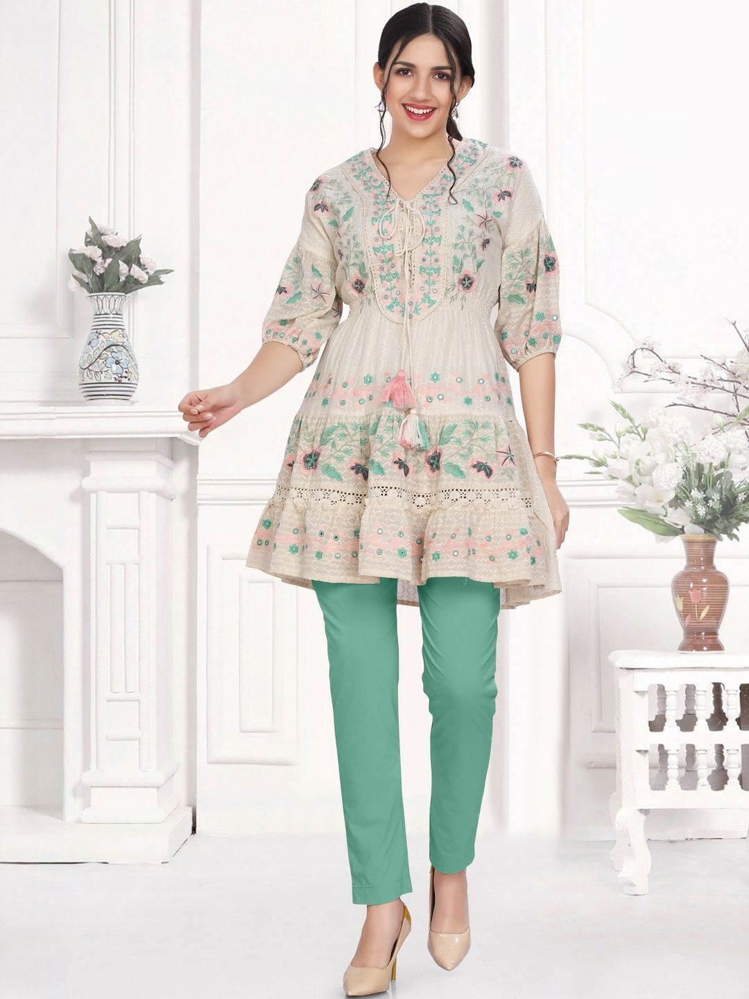 GREAT OUTFITS Women Pure Cotton Ethnic Motifs Embroidered Kurtis-image-40