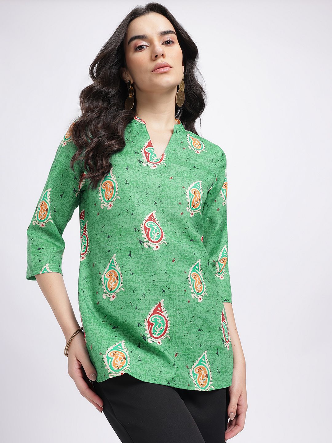 Anouk Rustic Paisley Printed Mandarin Collar Straight Kurti-picture-11