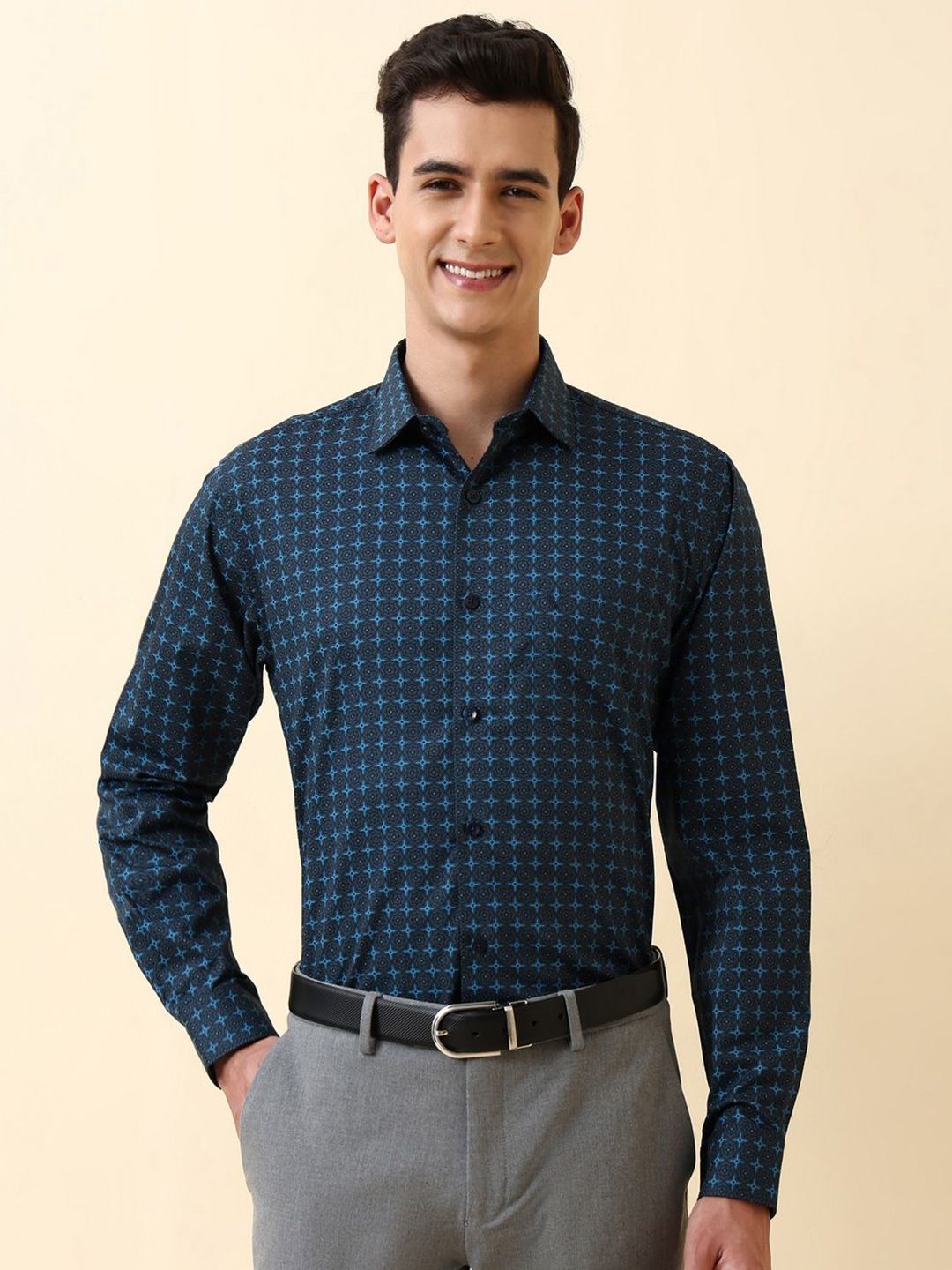 Allen Solly Men Slim Fit Geometric Printed Spread Collar Pure Cotton Formal Shirt-picture-16