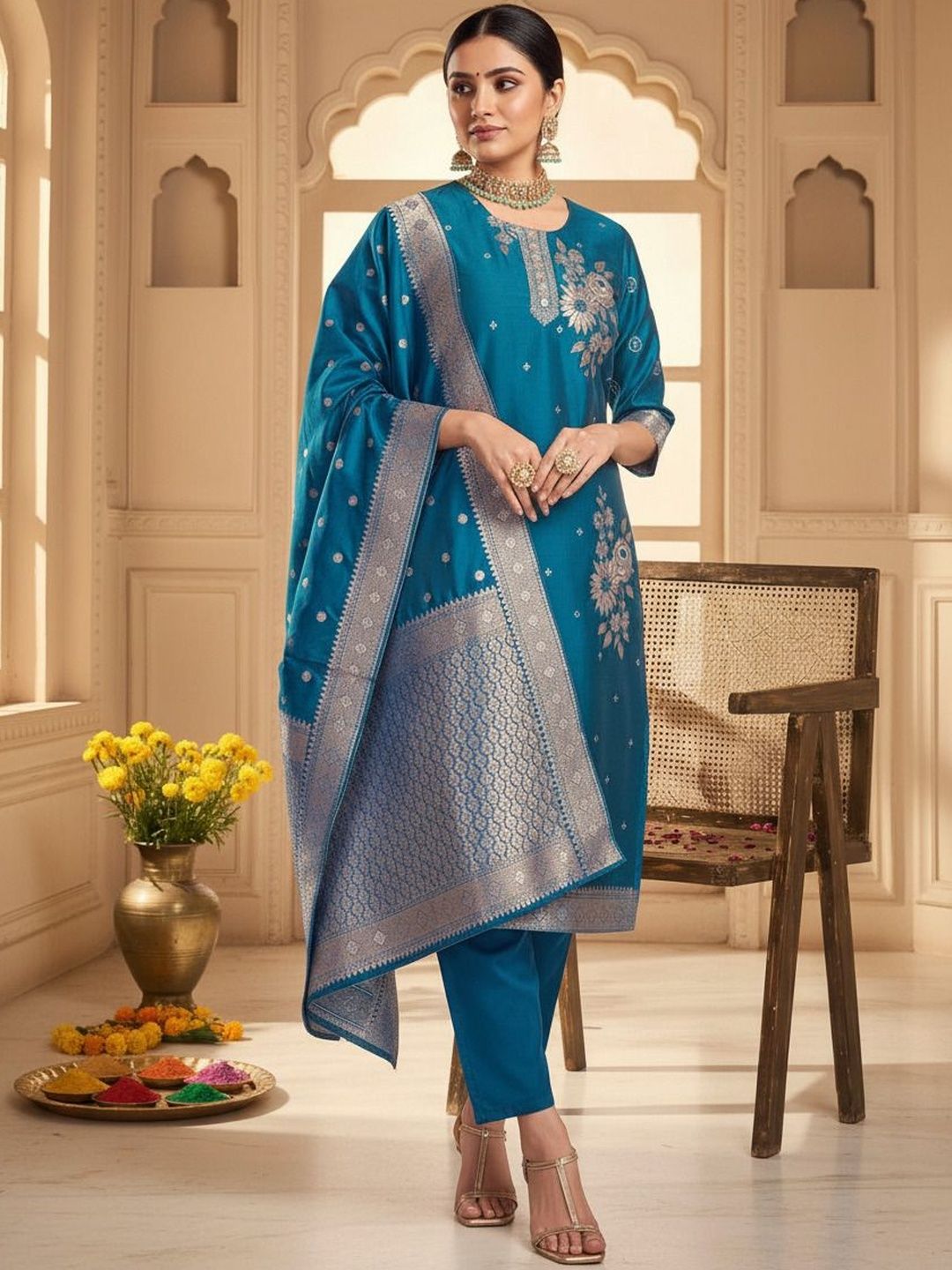 Twika Women Ethnic Motifs Embroidered Kurta with Trousers & Dupatta-picture-36