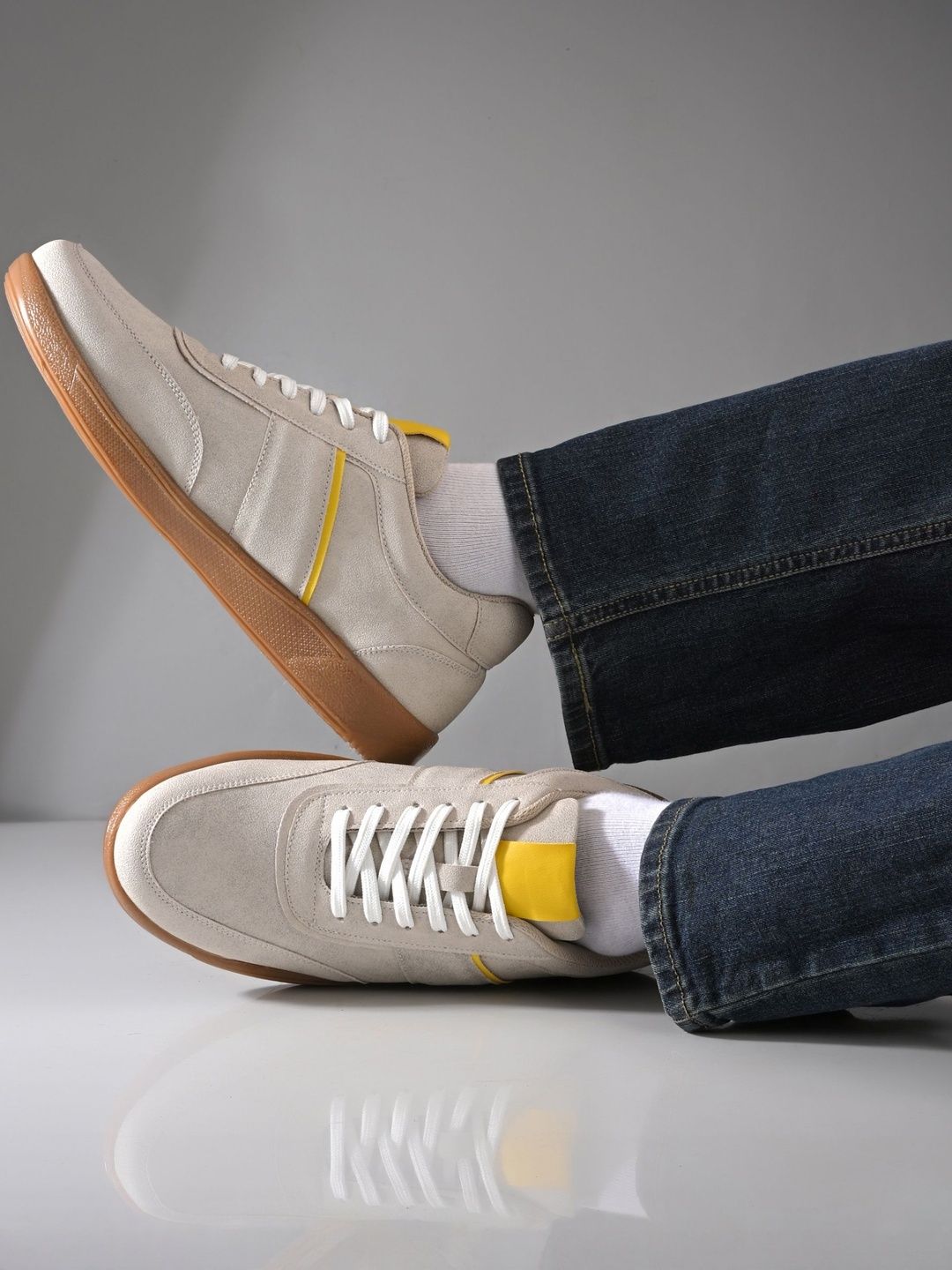 Roadster Men Beige Striped Lace-Up Sneakers Casual Shoes-image-1
