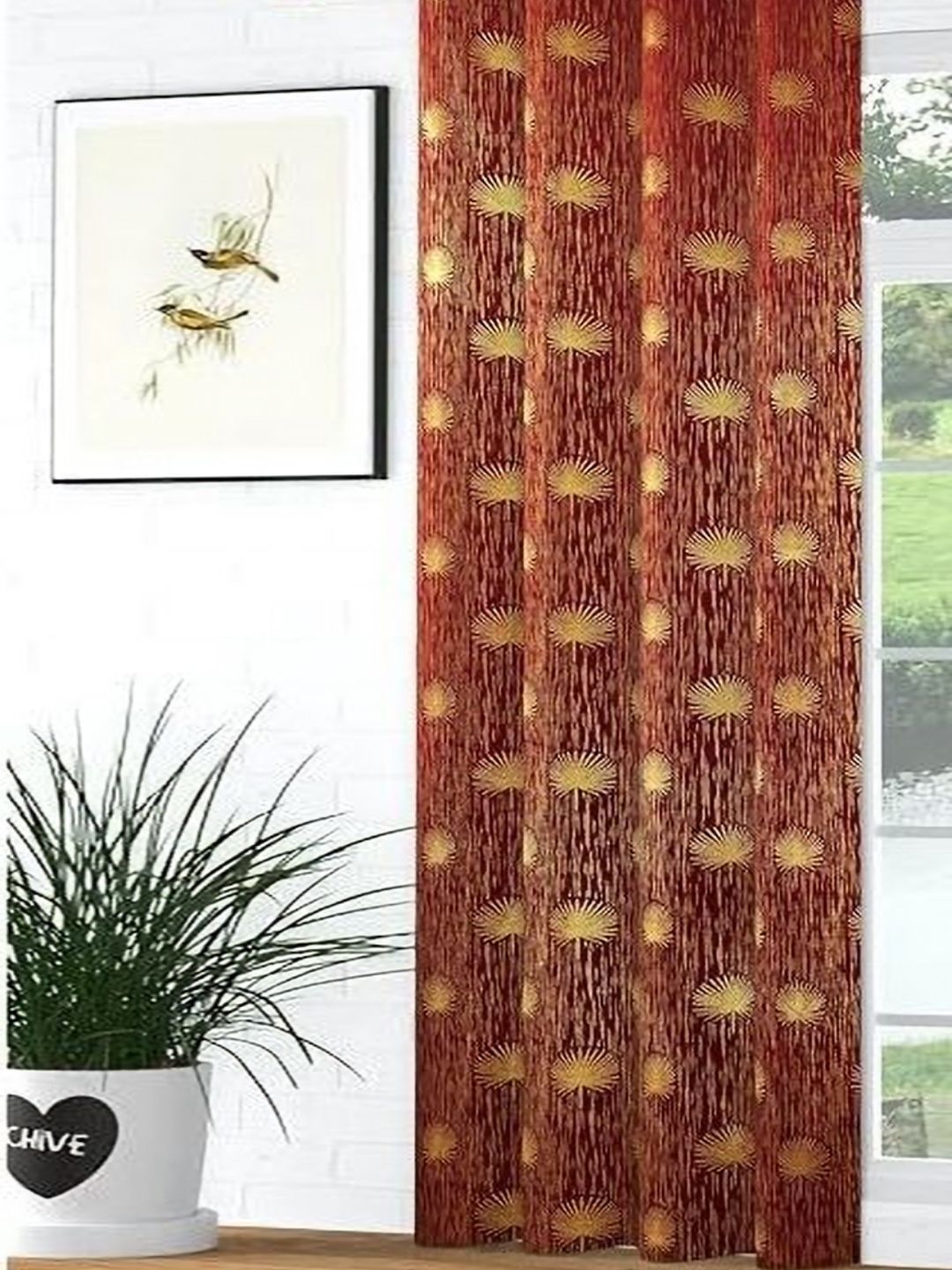 GEET CREATIONS Maroon & Gold-Toned Floral Printed Room Darkening Velvet Long Door Curtain-picture-38