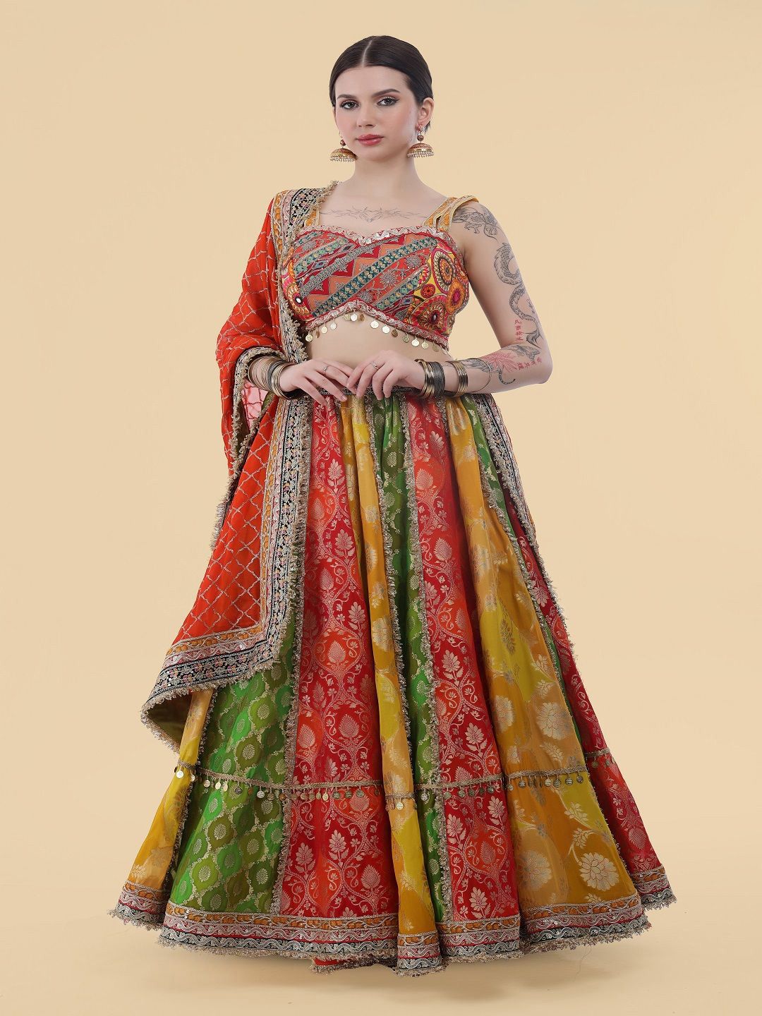 MILU MADAN Beads and Stones Unstitched Blouse With Dupatta-image-6