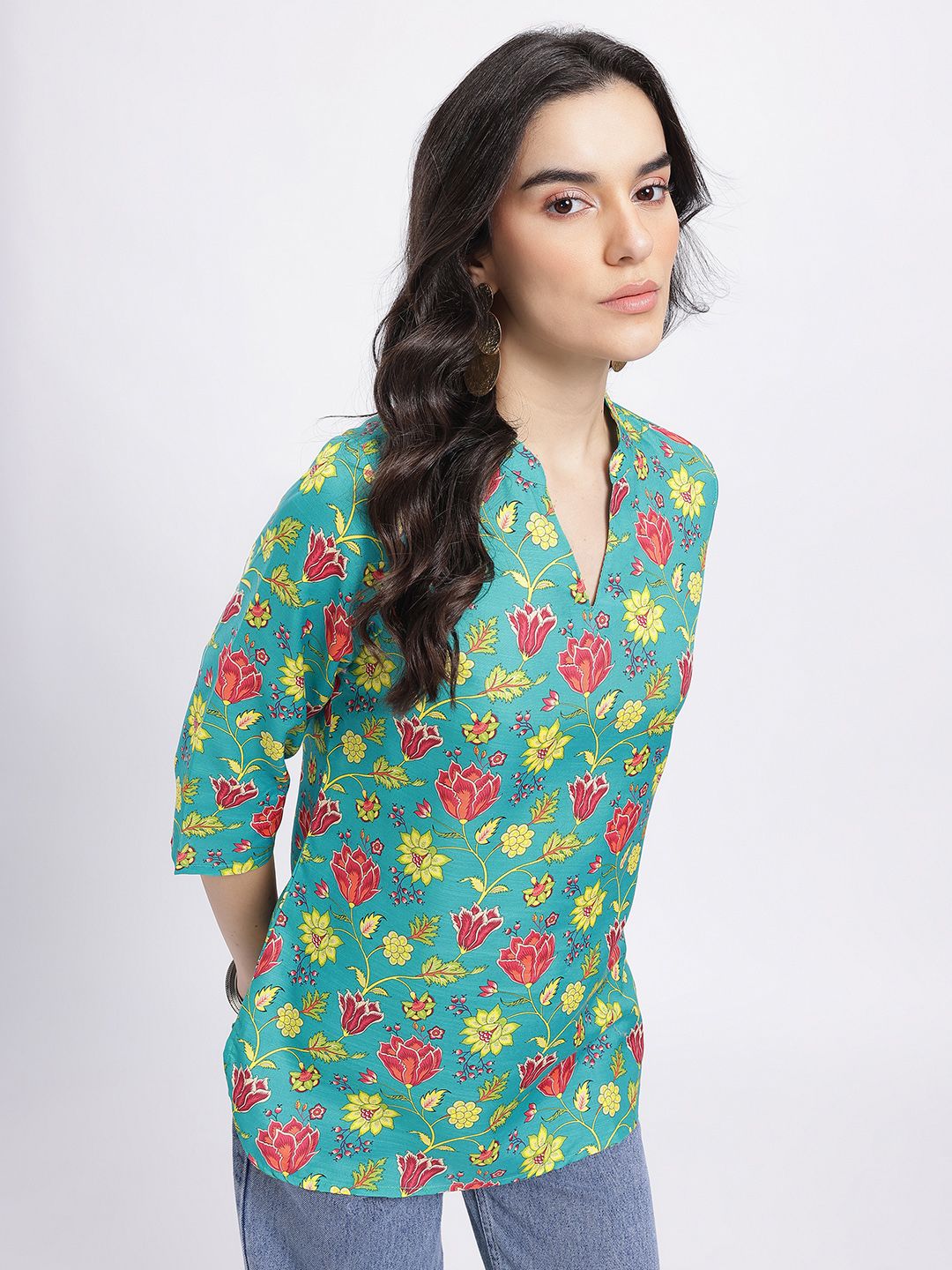 Anouk Rustic Floral Printed Mandarin Collar Straight Kurti-picture-49