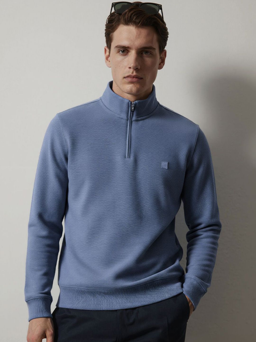 DAMENSCH Self Designed Half Zipper High Neck Long Sleeves Pullover Sweatshirt