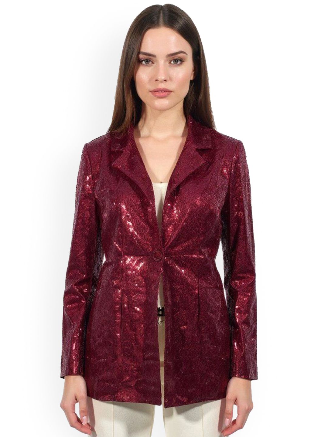 bebe Women Lapel Collar Solid Tailored Jacket-image-45