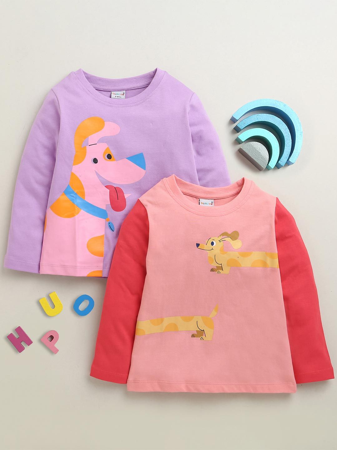 BUMZEE Girls Pack of 2 Graphic Printed Round Neck Cotton T-shirts-picture-28