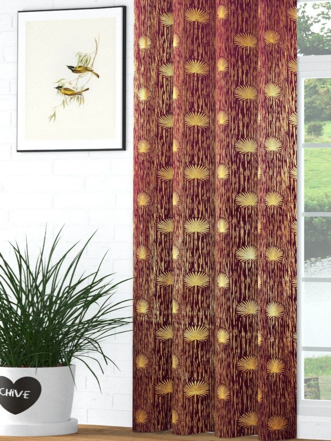 GEET CREATIONS Violet & Gold-Toned Floral Room Darkening Velvet Long Door Curtain-picture-16
