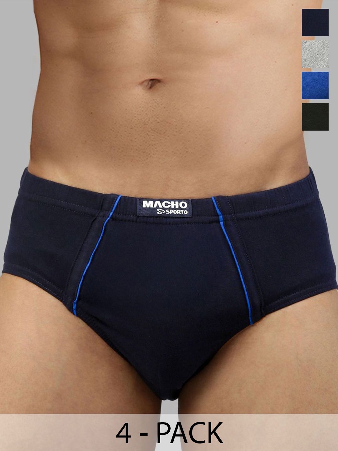 MACHO Pack Of 4 Pure Combed Cotton Anti-Bacterial Basic Briefs-image-44