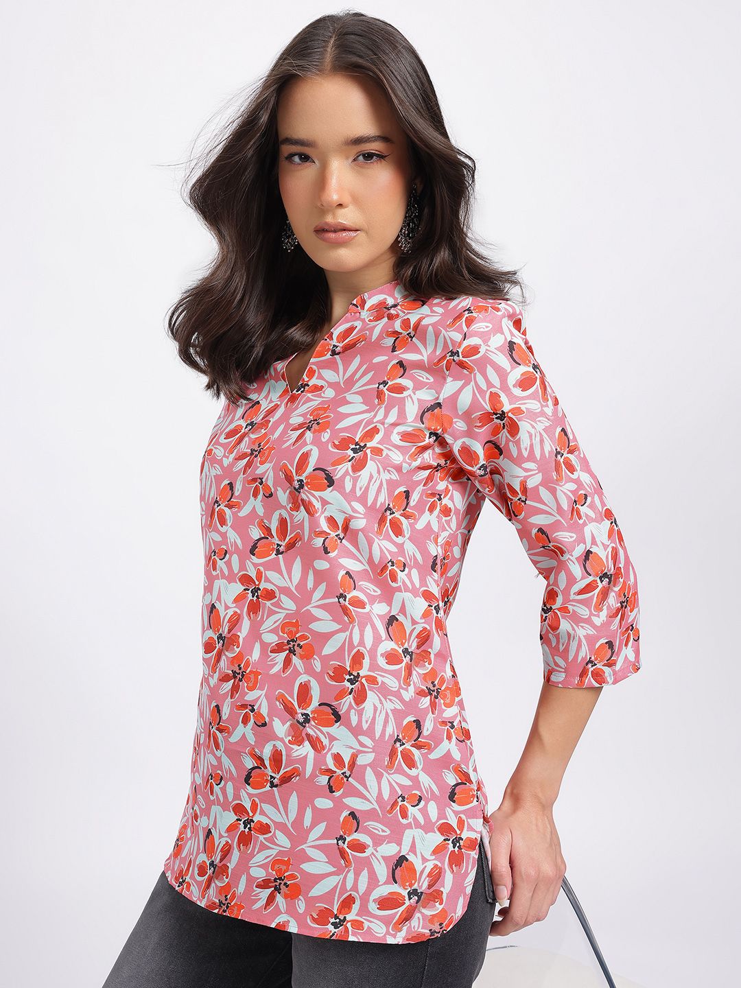 Anouk Rustic Floral Printed Mandarin Collar Straight Kurti-image-44