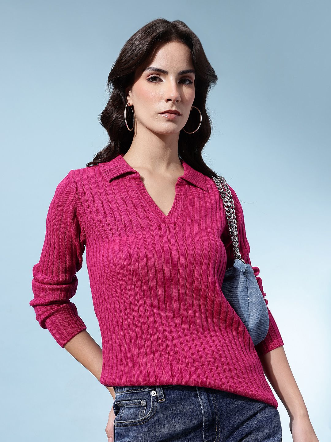 glitchez Self Striped Polo Collar Pullover-image-35