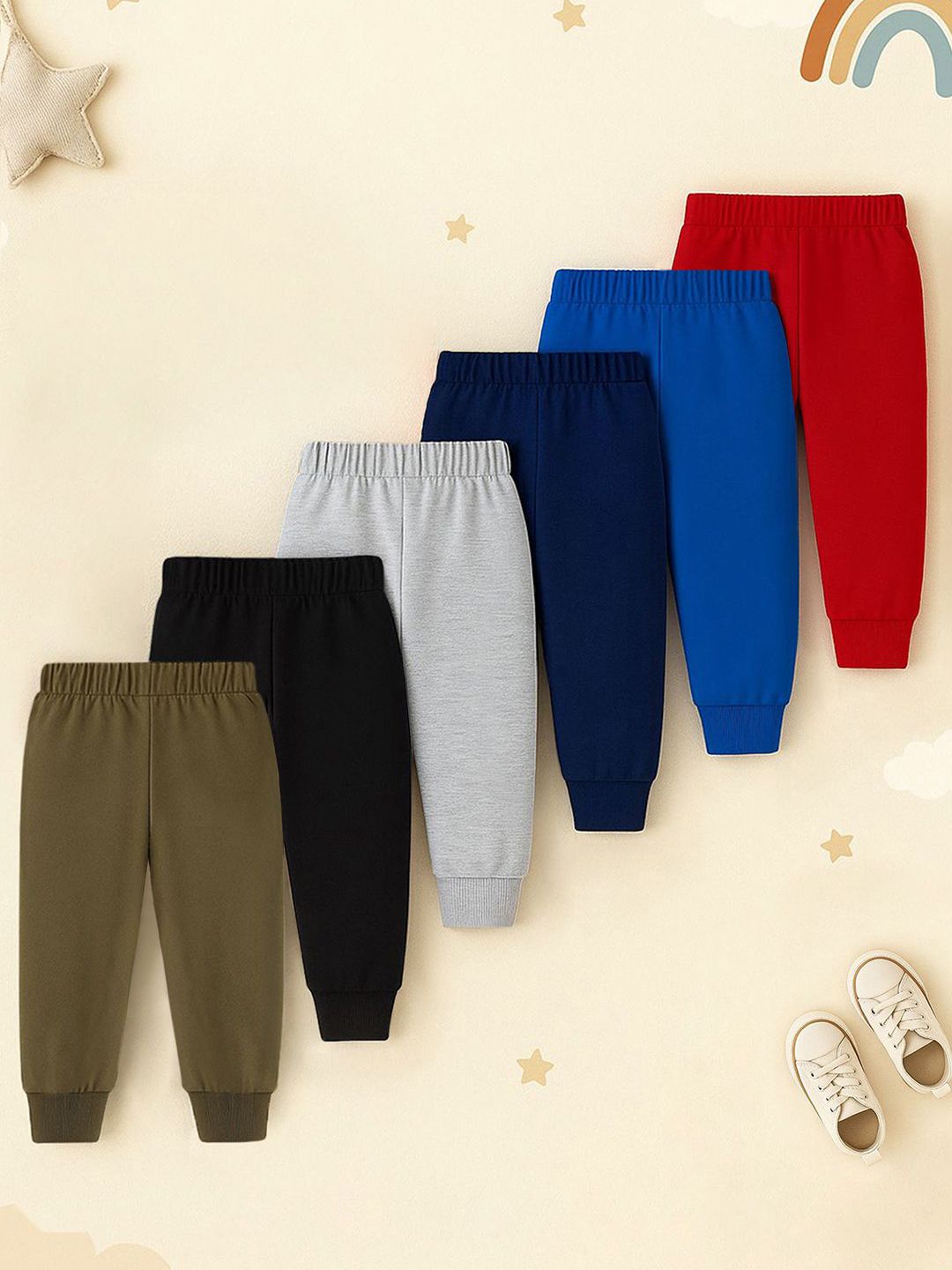 YK X Trampoline Kids Pack Of 6 Relaxed Fit Mid Rise Cotton Joggers-picture-30