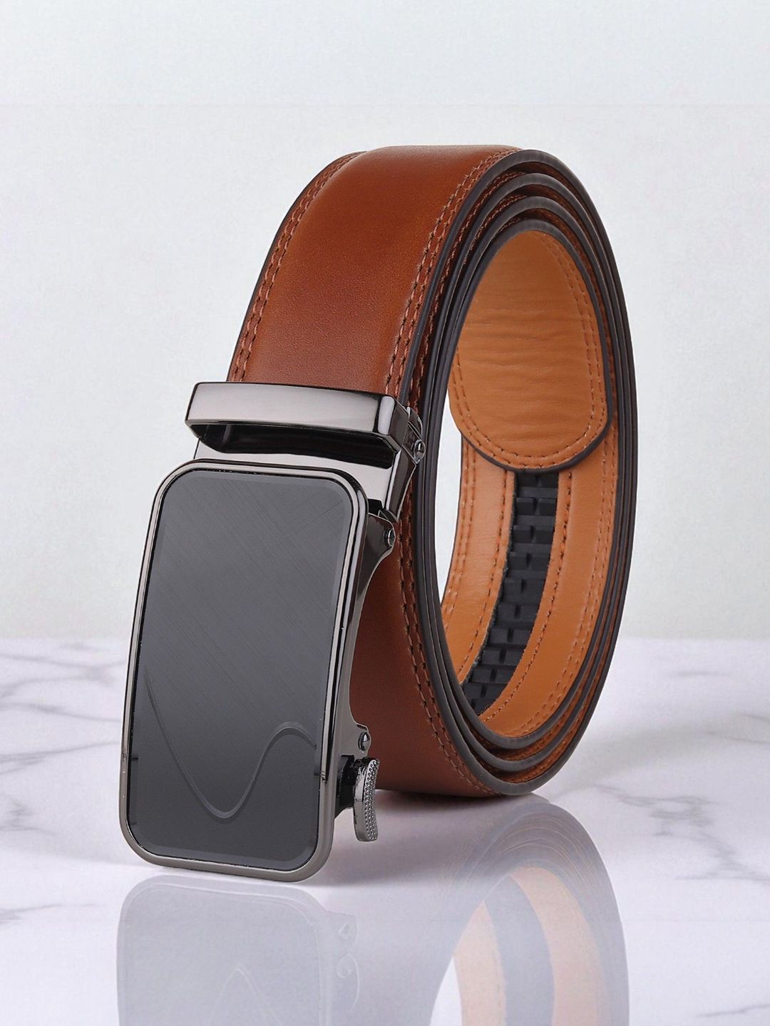 Provogue Men Vegan Leather Formal Belt with Slider Buckle-image-22