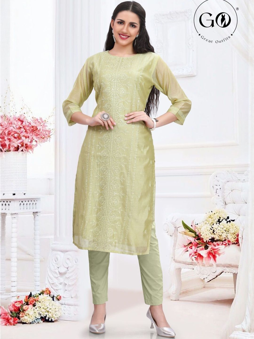 GREAT OUTFITS Women Embroidered Thread Work Pure Silk Kurtis-picture-44